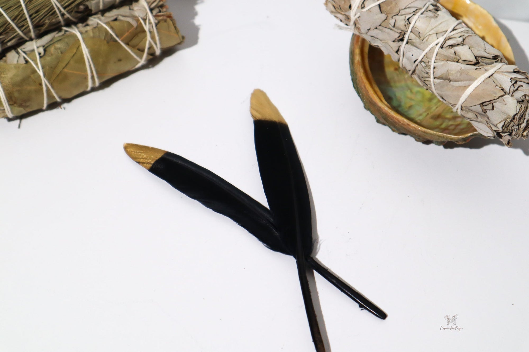 Black Pheasant Feather w/ Golden Tip 5-6" - Shop Cosmic Healing