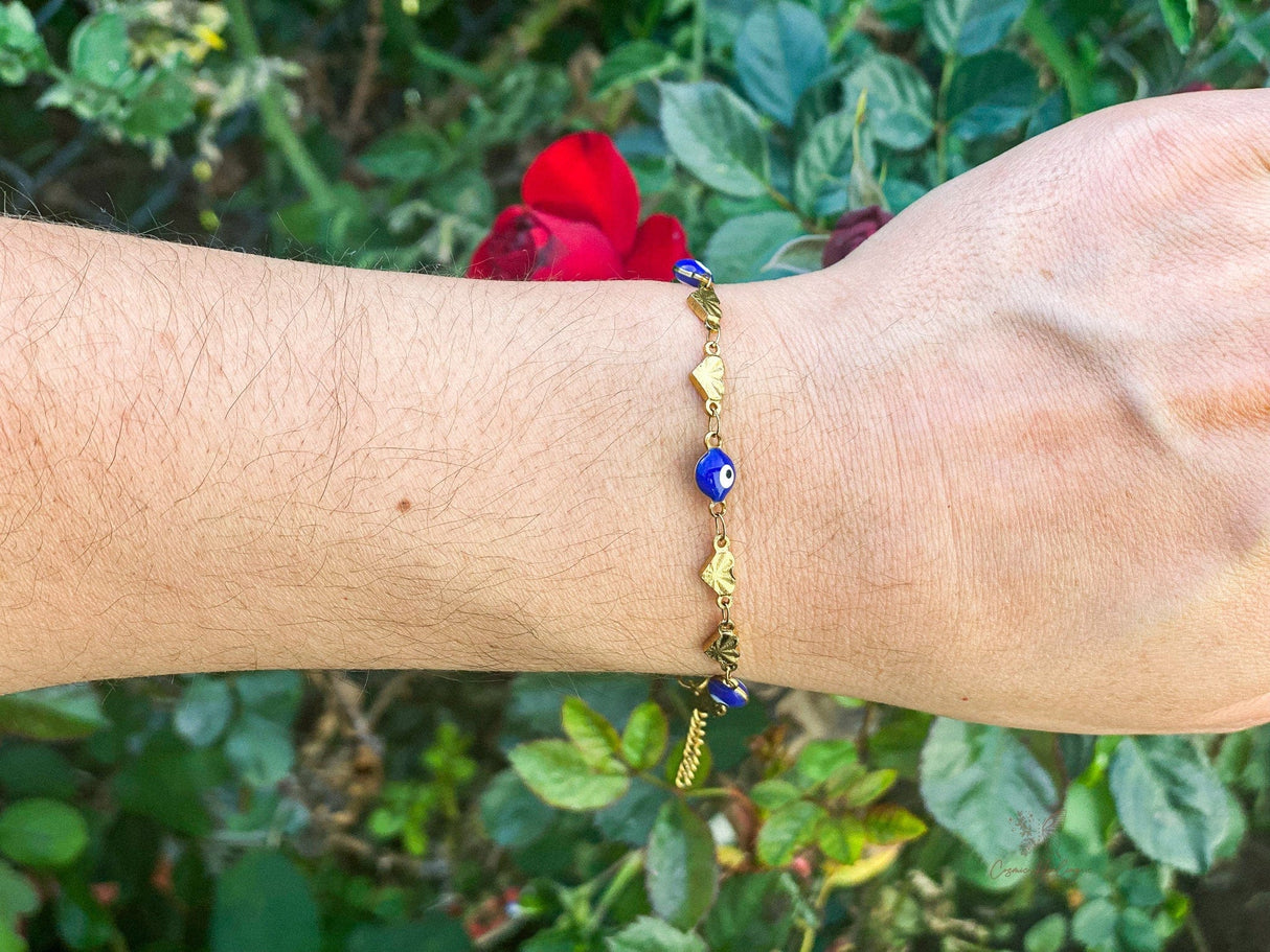 Blue Evil Eye Charm Bracelet with Hearts - Shop Cosmic Healing