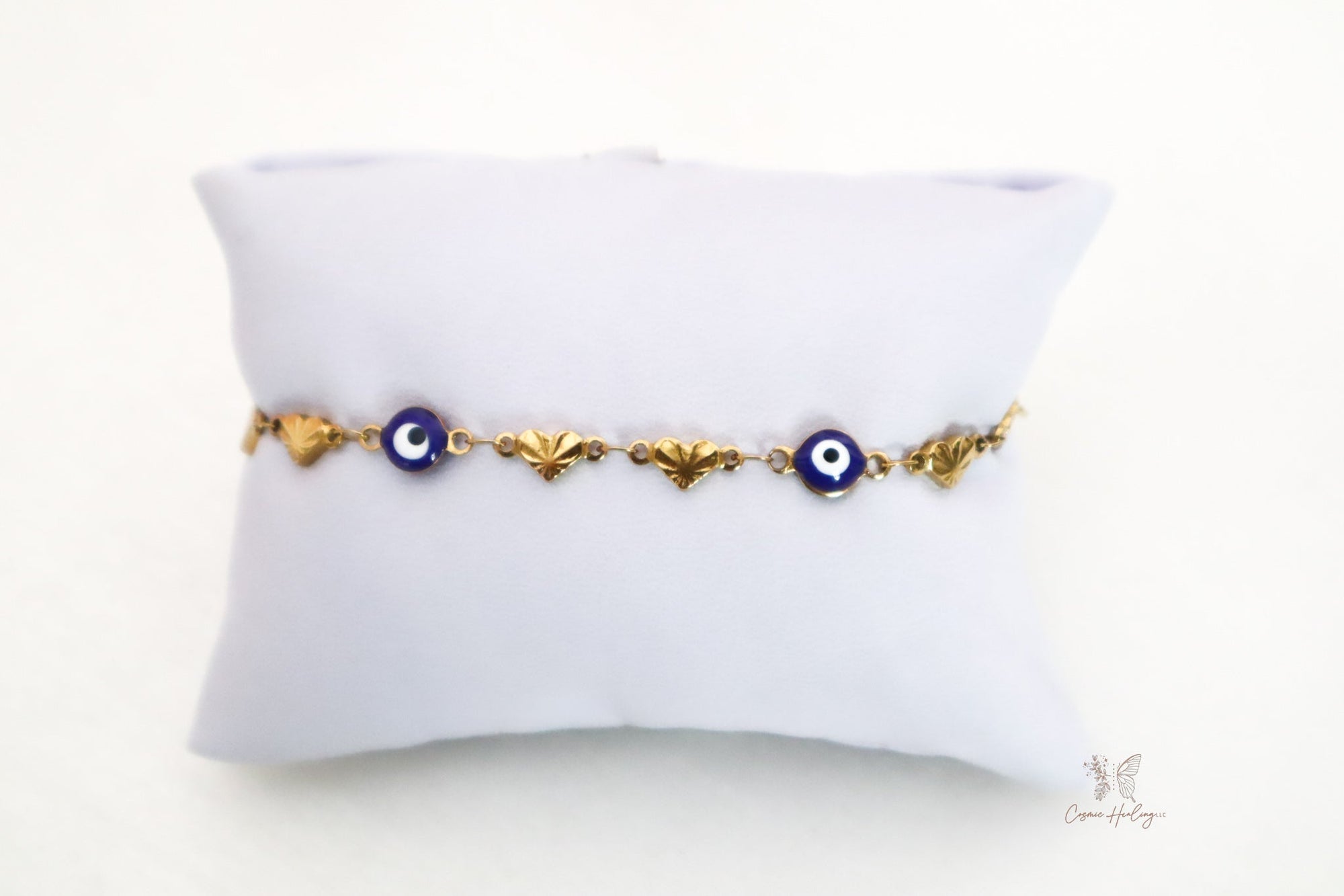 Blue Evil Eye Charm Bracelet with Hearts - Shop Cosmic Healing