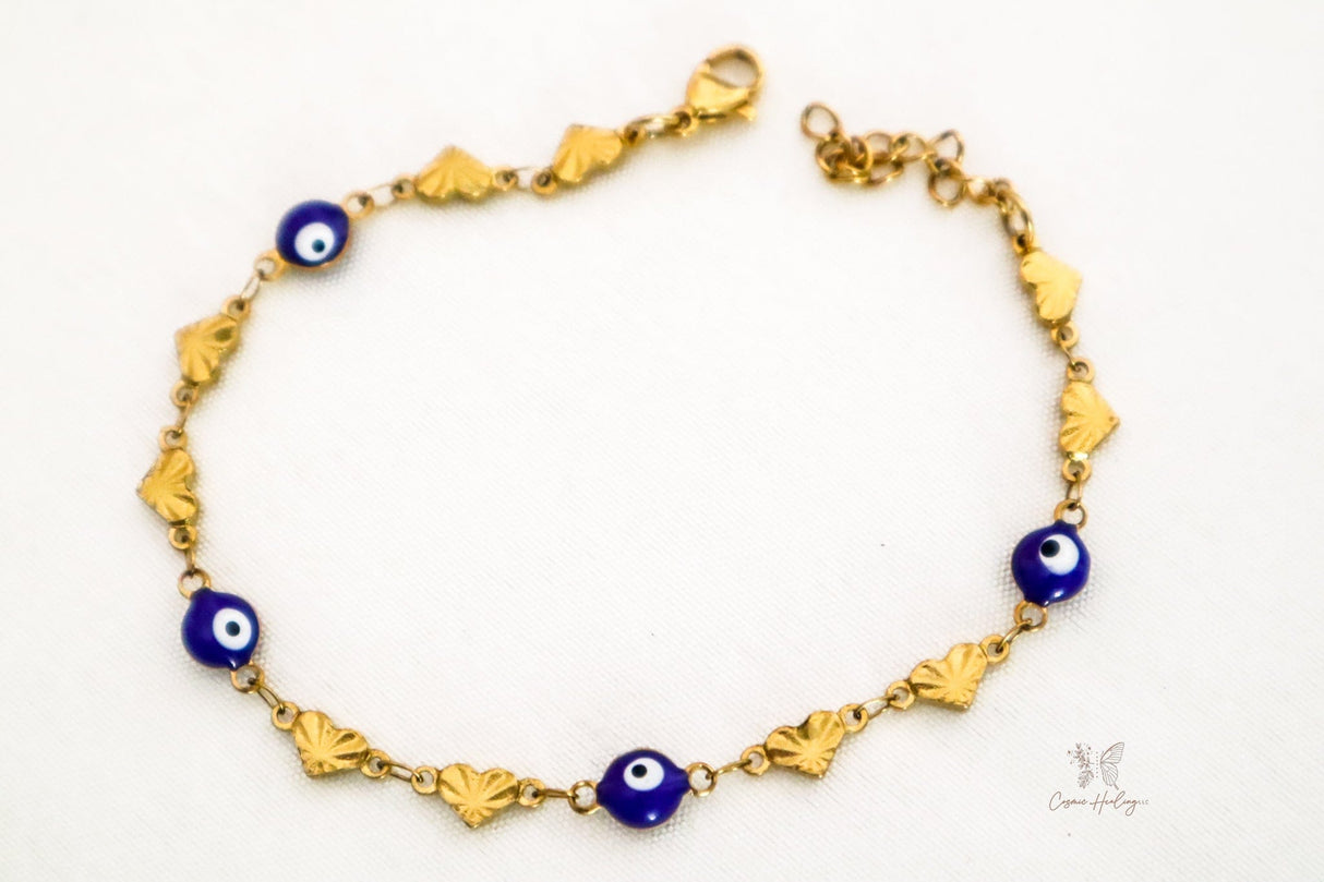 Blue Evil Eye Charm Bracelet with Hearts - Shop Cosmic Healing