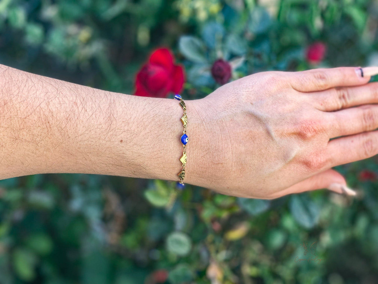 Pulsera de Ojo Turco Azul y Corazones en 14K - Shop Cosmic Healing