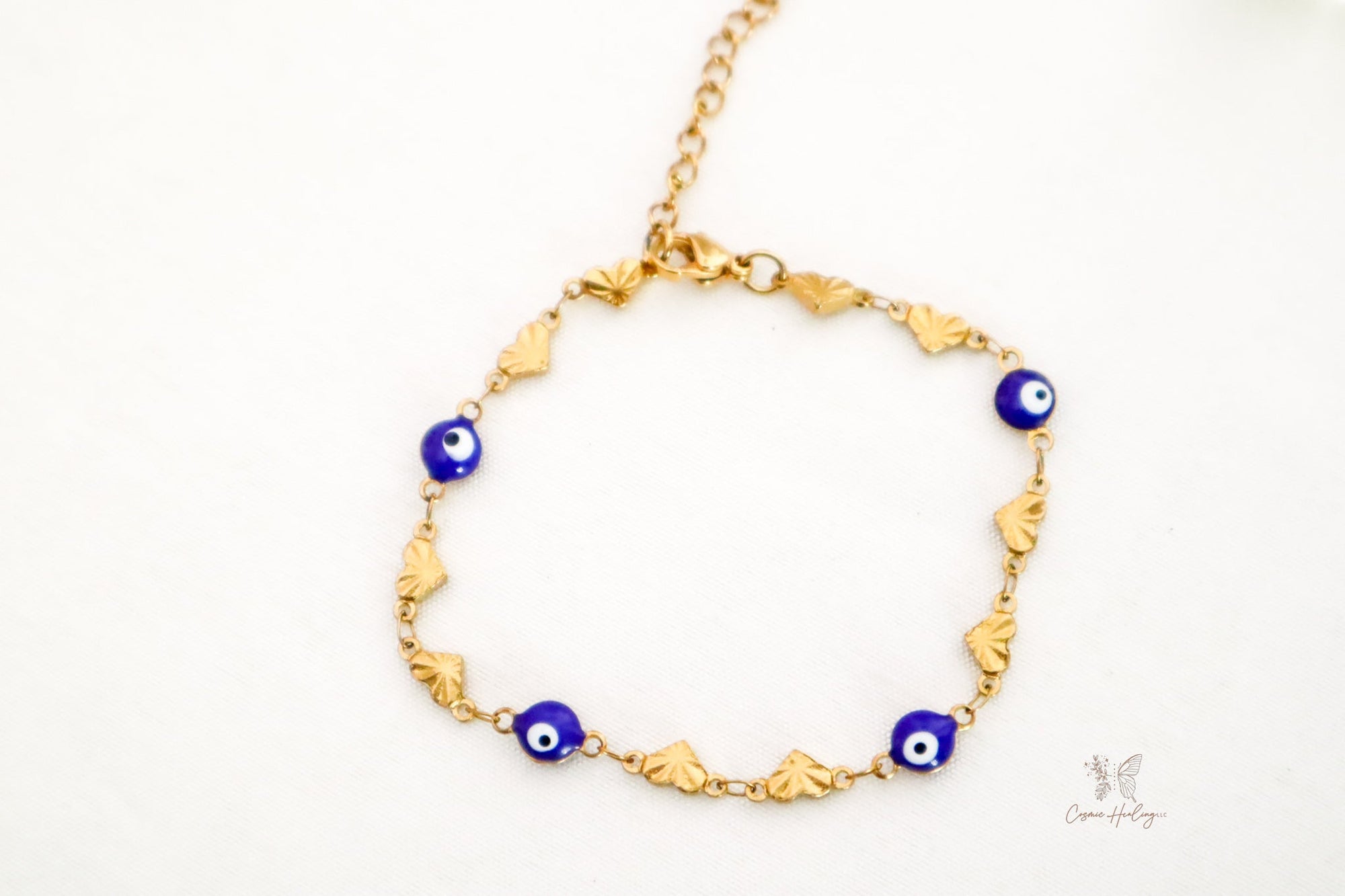 Blue Evil Eye Charm Bracelet with Hearts - Shop Cosmic Healing