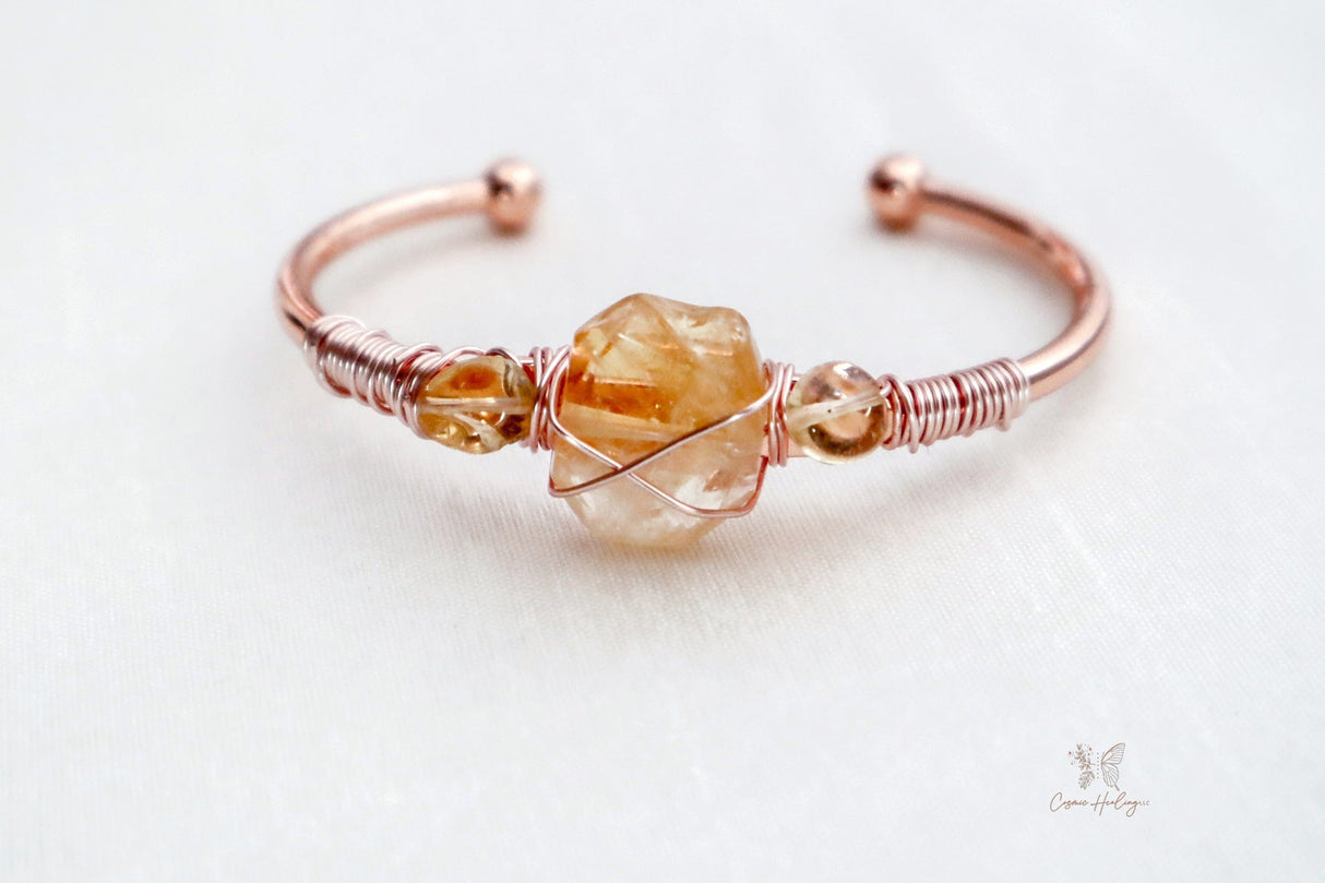 Citrine Quartz Wire Wrapped Open Cuff Bracelet - Shop Cosmic Healing