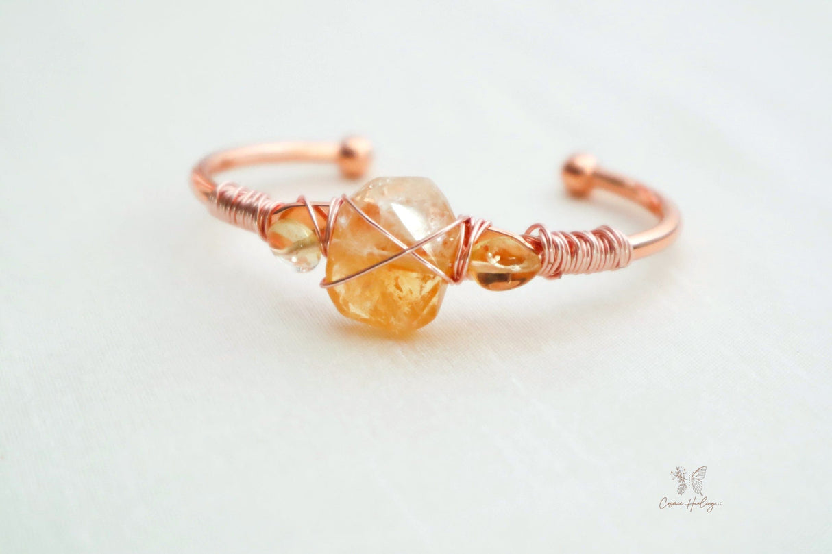 Citrine Quartz Wire Wrapped Open Cuff Bracelet - Shop Cosmic Healing