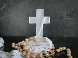 Clear Mexican Onyx Crystal 3" Cross with Base - Shop Cosmic Healing