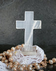 Clear Mexican Onyx Crystal 3" Cross with Base - Shop Cosmic Healing