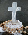 Clear Mexican Onyx Crystal 3" Cross with Base - Shop Cosmic Healing