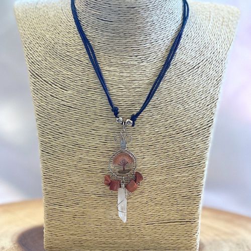 Clear Quartz & Red Goldstone Wire - Wrapped Tree of Life Pendant - Shop Cosmic Healing