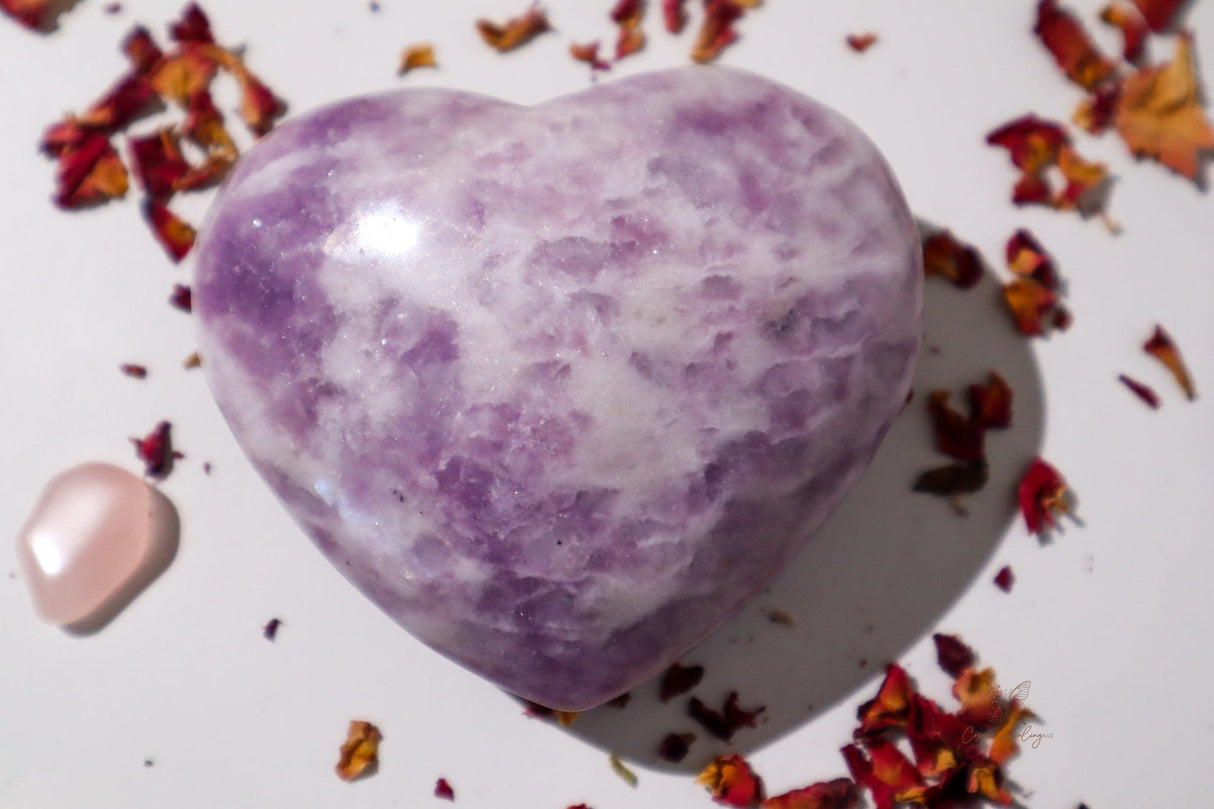 Deep Purple Lepidolite Heart With Mica Inclusions- LH1 - Shop Cosmic Healing