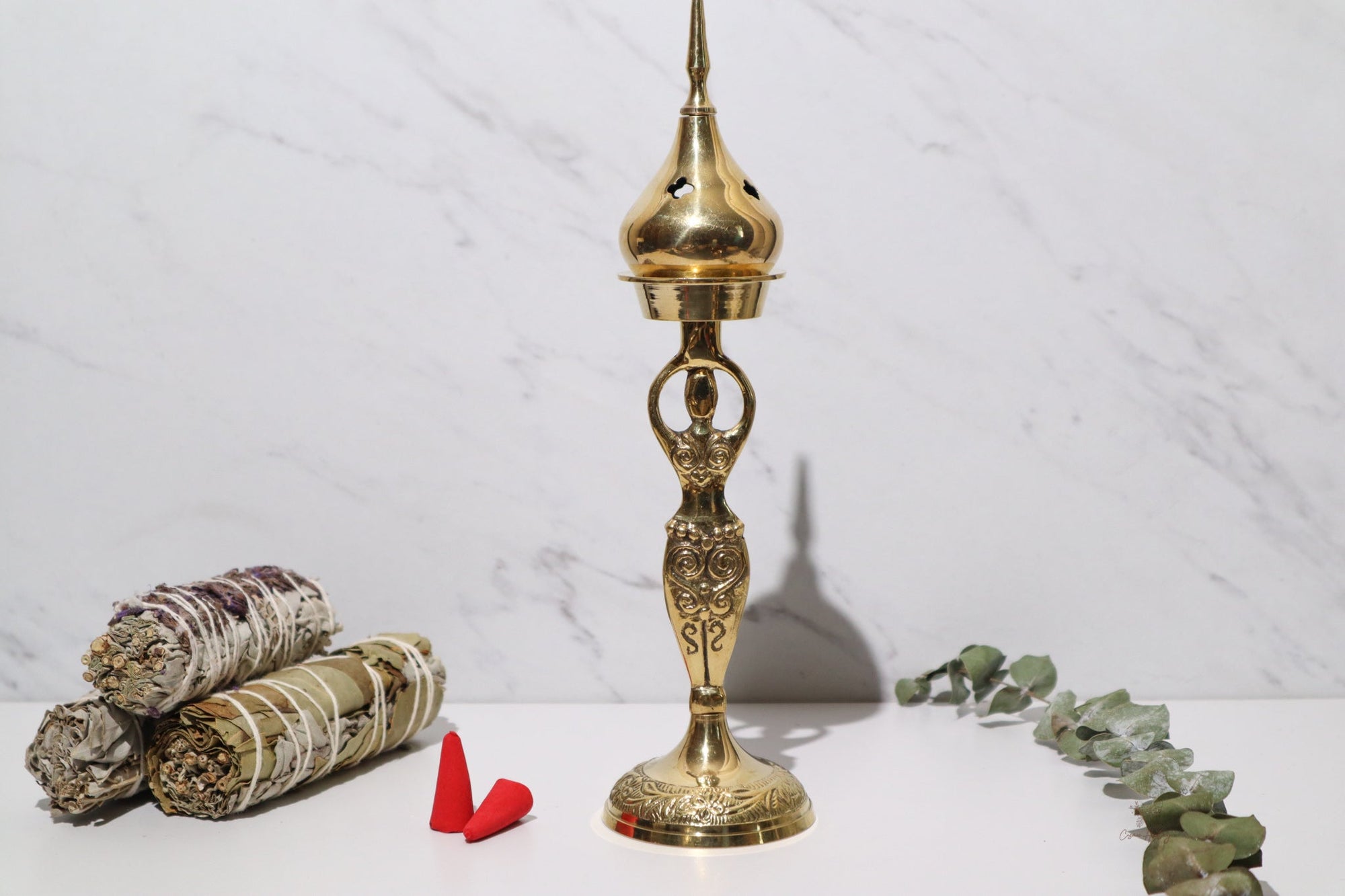 Divine Goddess Brass Cone Incense Burner 9"H - Shop Cosmic Healing