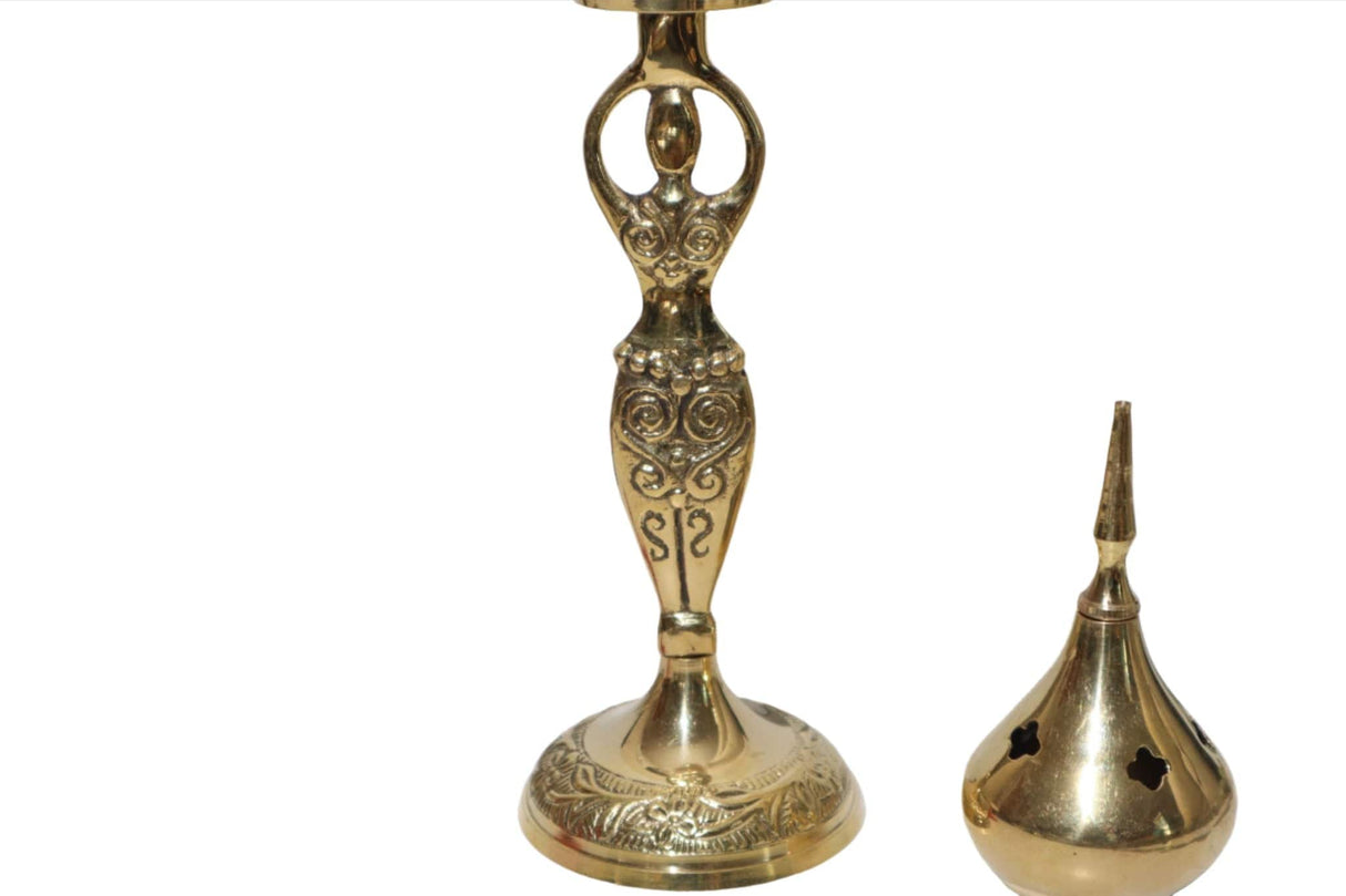 Divine Goddess Brass Cone Incense Burner 9"H - Shop Cosmic Healing