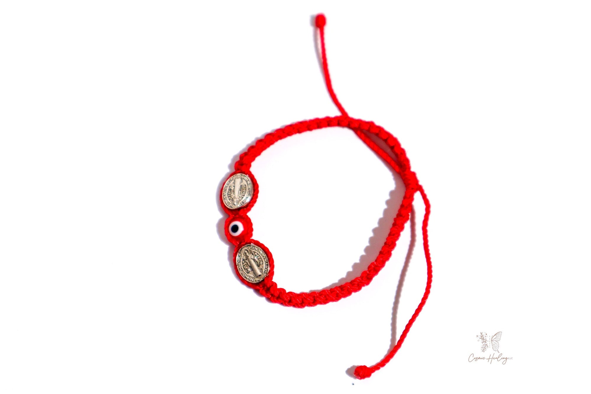 Double Saint Benedict Medal Bracelet With Red Evil Eye - Shop Cosmic Healing
