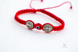 Double Saint Benedict Medal Bracelet With Red Evil Eye - Shop Cosmic Healing