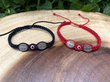 Double Saint Benedict Medal Bracelet With Red Evil Eye - Shop Cosmic Healing