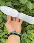 Double Terminated Selenite Dagger Chakra Engraved Ritual Knife 10" - Shop Cosmic Healing