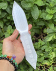 Double Terminated Selenite Dagger Chakra Engraved Ritual Knife 10" - Shop Cosmic Healing