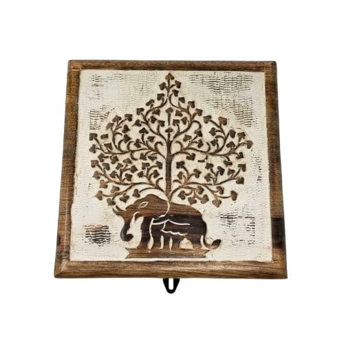 7x7 wood box with elephant and tree artwork