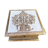 Elephant Tree Carved Wood Box 7x7" - Shop Cosmic Healing