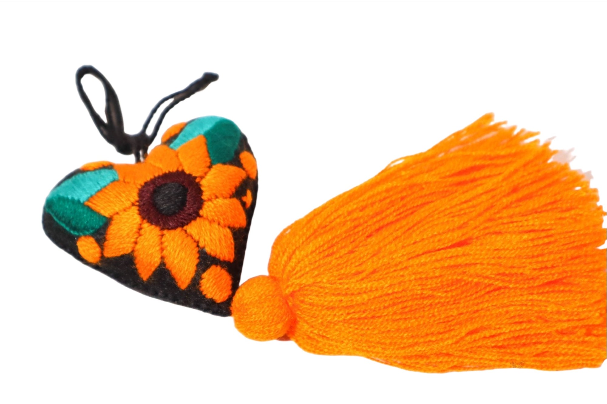 Embroidered Heart Tassel with Sunflower Mexican Pom-Pom - Shop Cosmic Healing