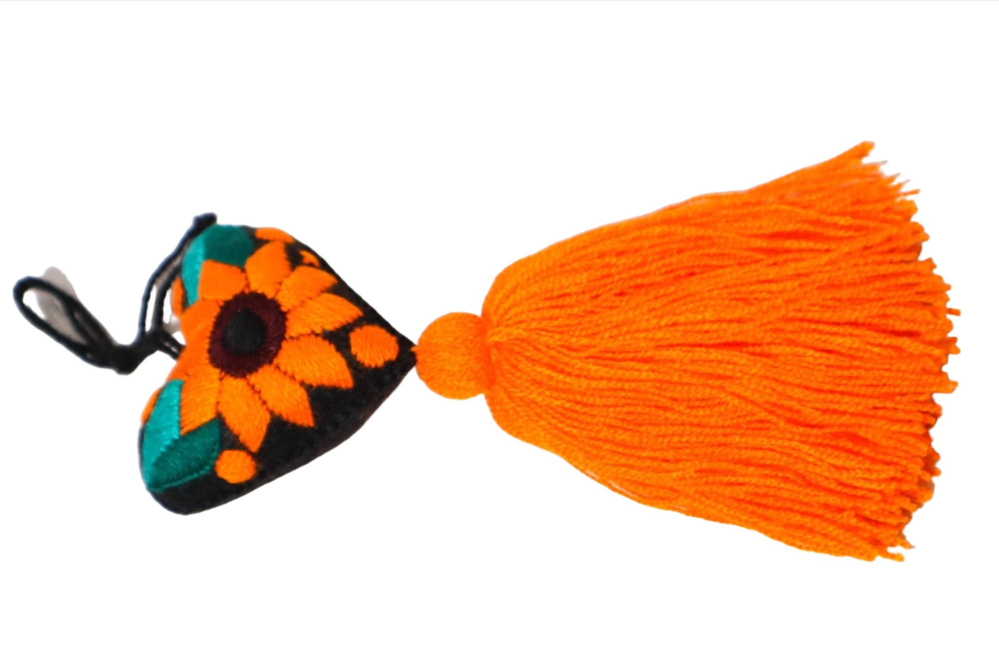 Embroidered Heart Tassel with Sunflower Mexican Pom-Pom - Shop Cosmic Healing