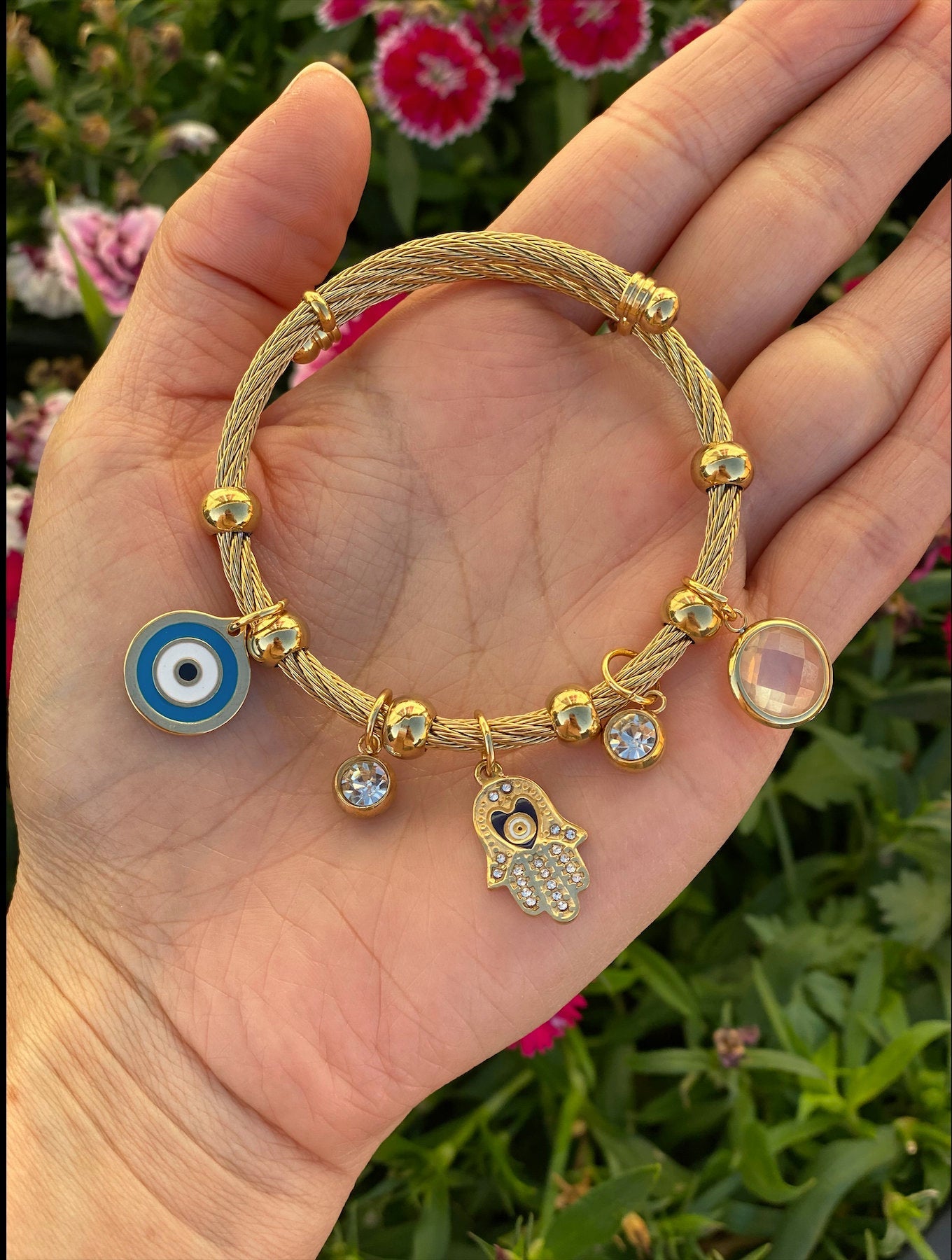 Evil Eye Hamsa Hand Charm Bracelet - Shop Cosmic Healing