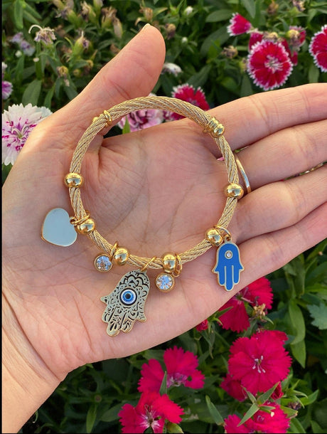 Evil Eye Hamsa Hand Charm Bracelet - Shop Cosmic Healing