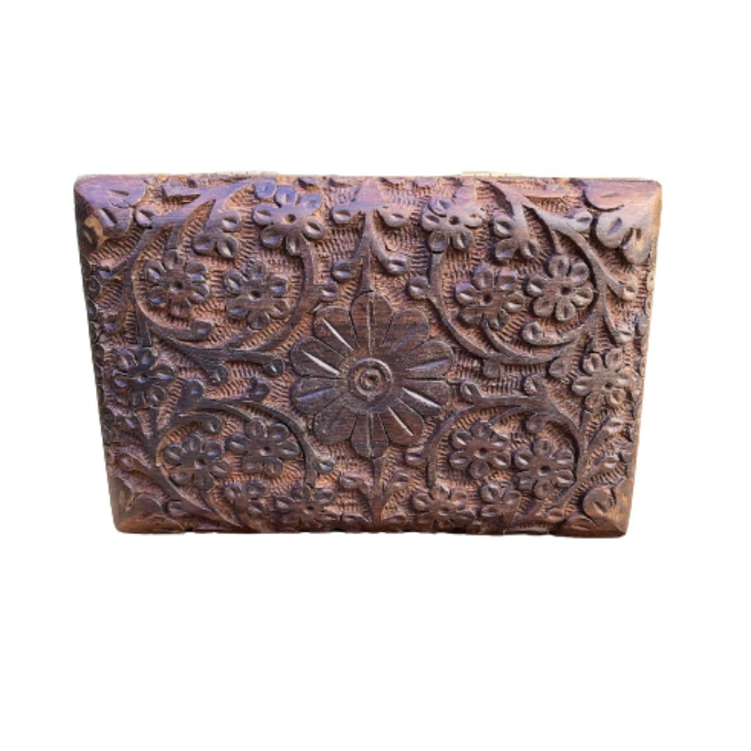 Flower Deep Carved Wood Box 4x6" - Shop Cosmic Healing