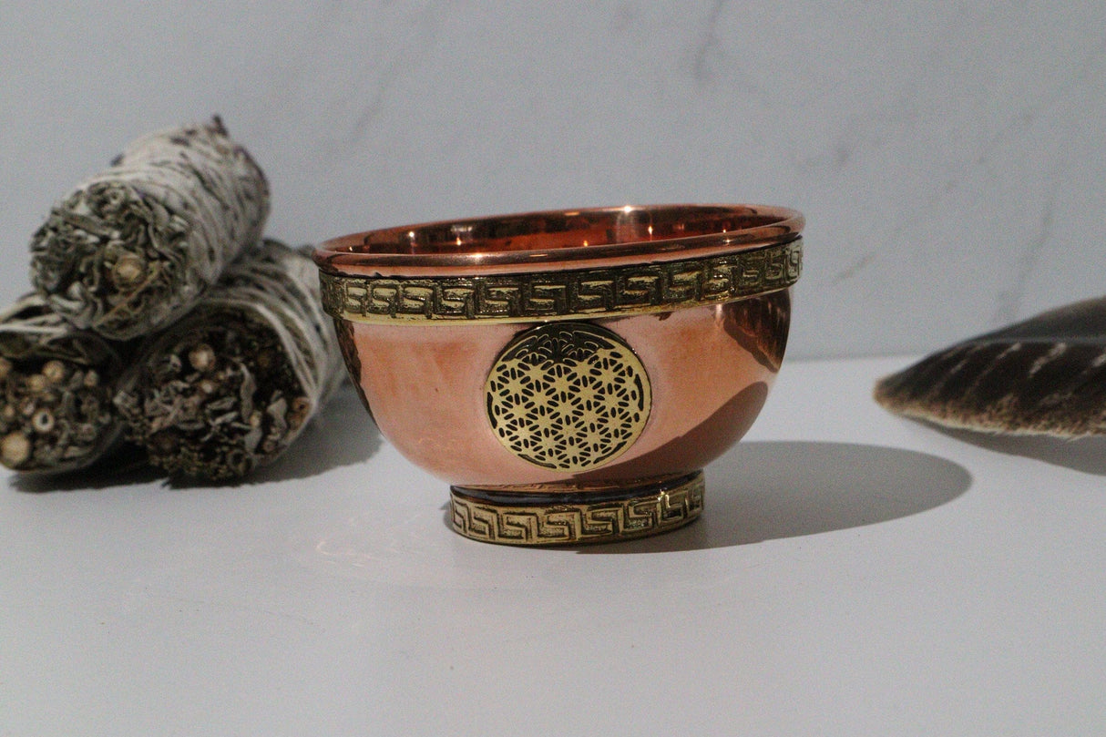 Flower of Life Copper Offering Bowl 3"D - Shop Cosmic Healing