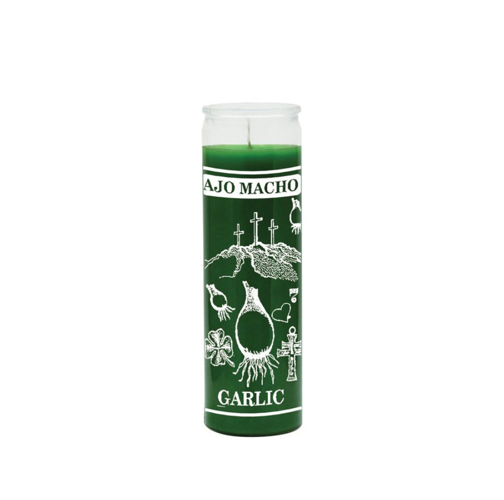 Garlic (Ajo Macho) 7 Day Candle- Green to deflect evil and negative energies, to attract prosperity and abundance - Shop Cosmic Healing