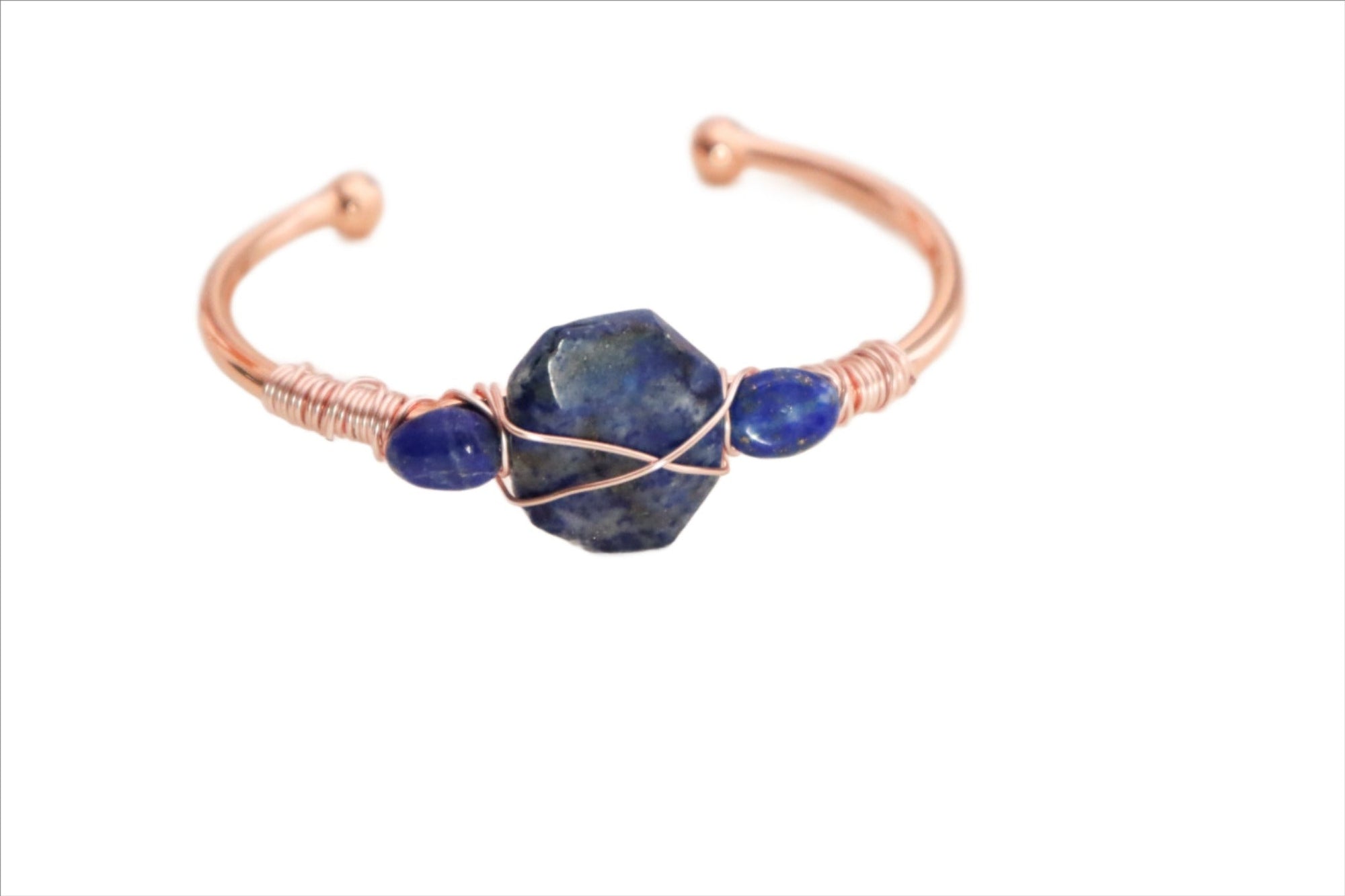 Geometric Lapis Lazuli Open Cuff Bangle Bracelet - Shop Cosmic Healing