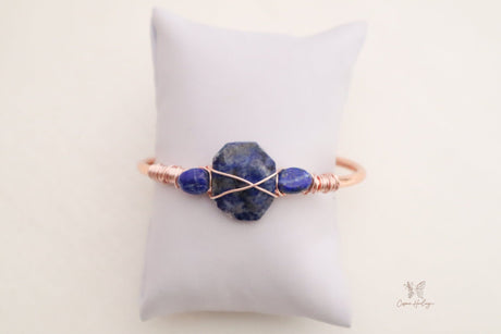 Geometric Lapis Lazuli Open Cuff Bangle Bracelet - Shop Cosmic Healing