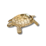 Golden turtle-shaped brass incense holder, 4"