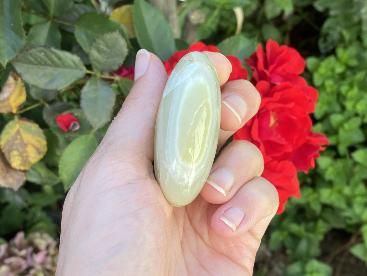 Green Marbled Onyx Palmstone From Pakistan - Shop Cosmic Healing