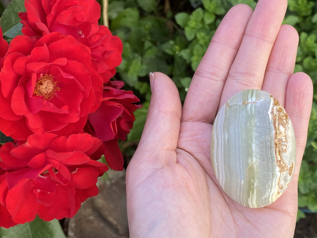 Green Marbled Onyx Palmstone From Pakistan - Shop Cosmic Healing