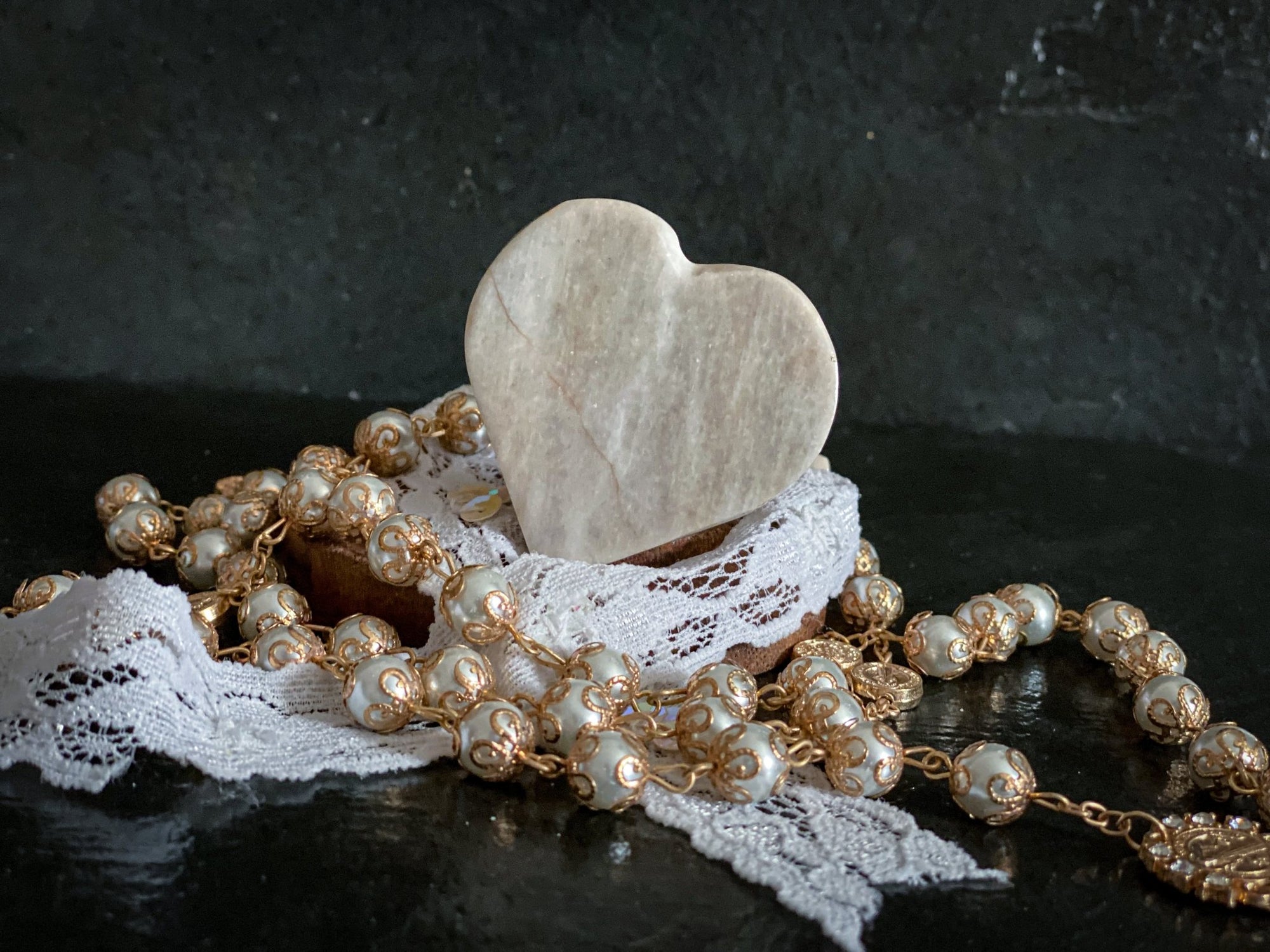 Grey Mexican Onyx Crystal Cross With Heart Shape Base 3" - Shop Cosmic Healing