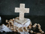 Grey Mexican Onyx Crystal Cross With Heart Shape Base 3" - Shop Cosmic Healing