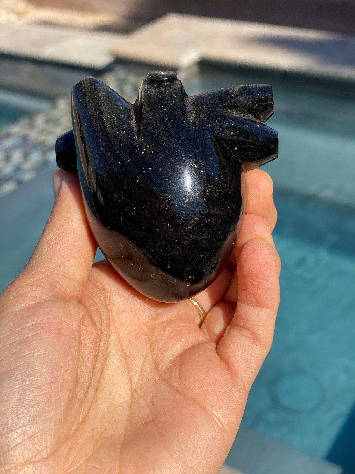 Hand Carved Anatomically Correct Silver Sheen Obsidian Heart- AOH1 - Shop Cosmic Healing