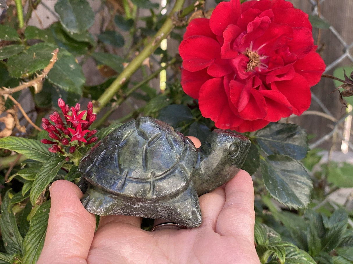 Hand Carved Green Jade Gemstone Turtle 3 3/4" - Shop Cosmic Healing