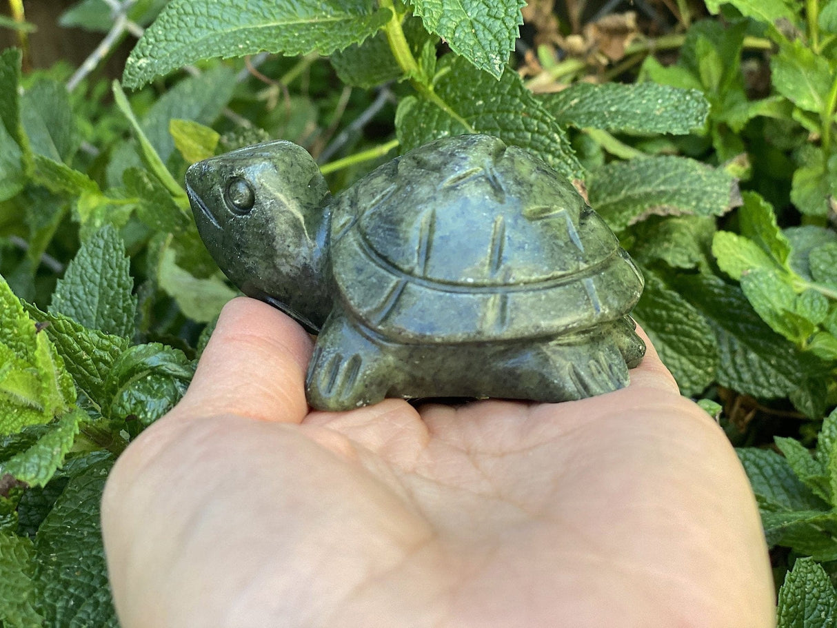 Hand Carved Green Jade Gemstone Turtle 3 3/4" - Shop Cosmic Healing