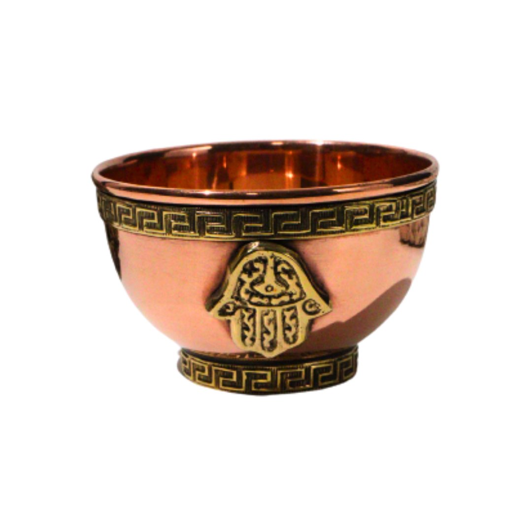 Hand of Hamsa Copper Offering Bowl 3"D - Shop Cosmic Healing