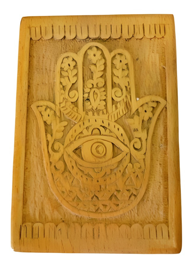 Hand of Hamsa Wooden Carved 4x6" - Shop Cosmic Healing