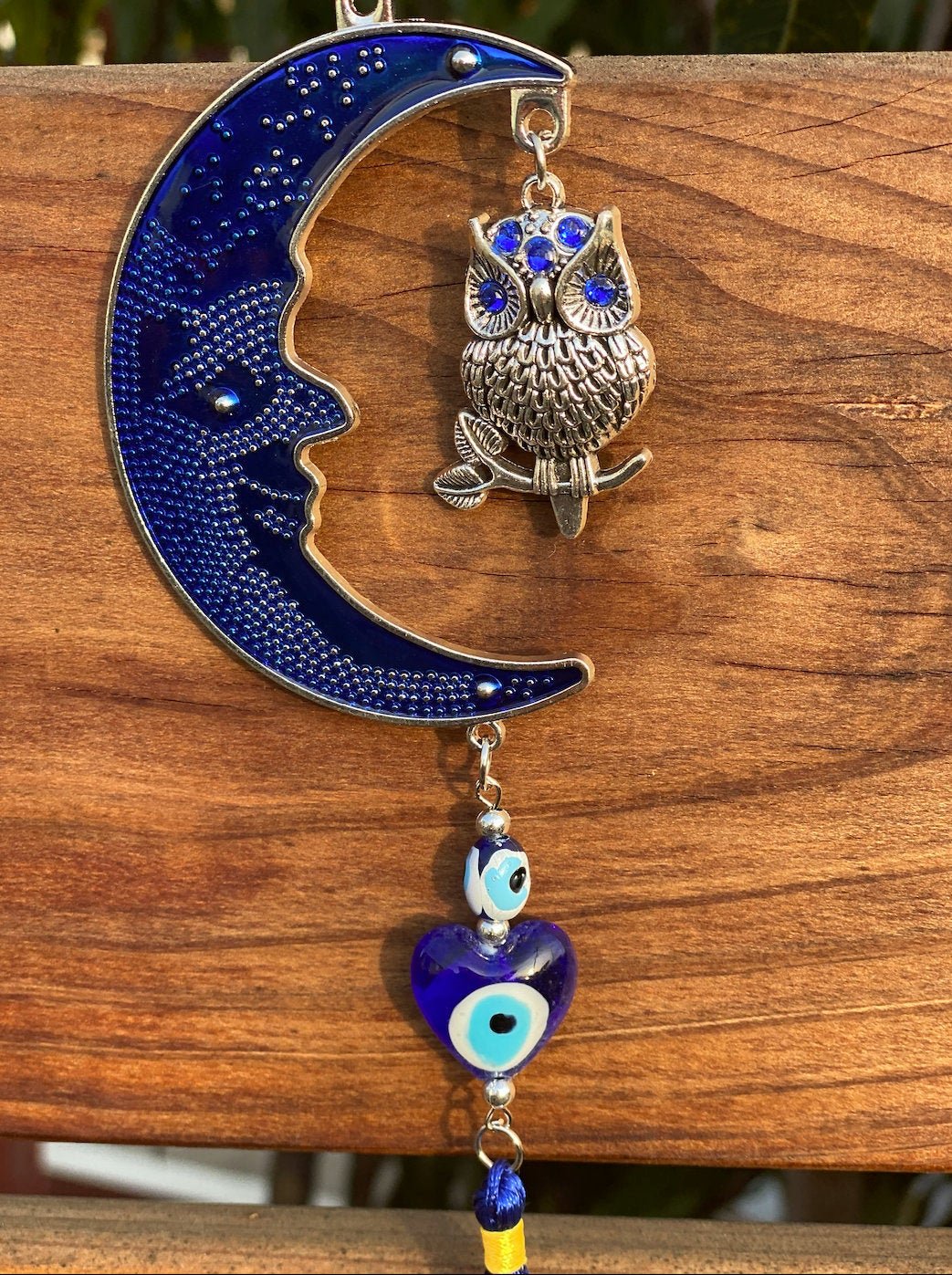 Hanging Owl with Turkish Evil Eye Amulet - Shop Cosmic Healing