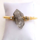 Herkimer Diamond and Labradorite Cuff Bangle Bracelet to awaken spiritual and psychic abilities, manifestation - Shop Cosmic Healing