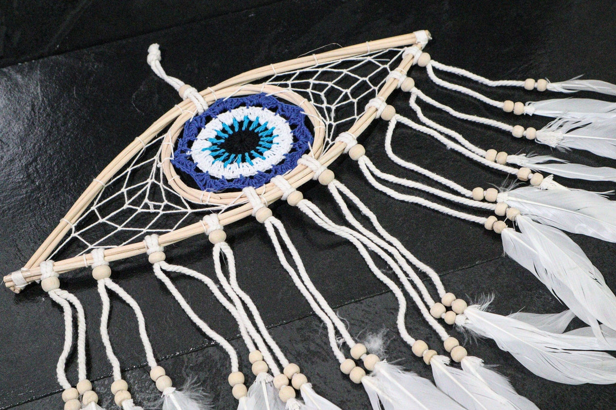 Indigo Blue Evil Eye Dream Catcher 14x5" - Shop Cosmic Healing