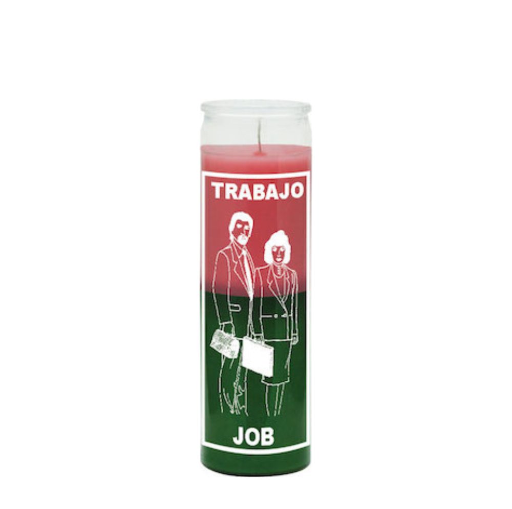 Job (Trabajo) Pink/Green Candle To help you maintain a good job, help find a job, promotion, etc. - Shop Cosmic Healing