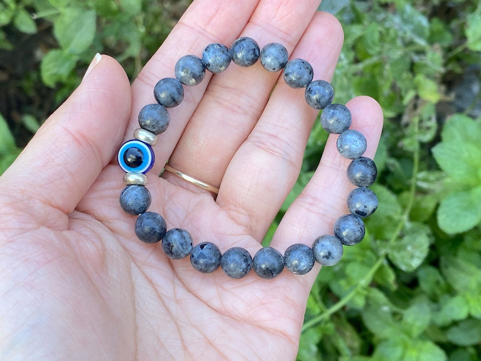 Labradorite Gemstone with Turkish Evil Eye Charm Bracelet - Shop Cosmic Healing