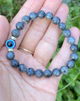 Labradorite Gemstone with Turkish Evil Eye Charm Bracelet - Shop Cosmic Healing