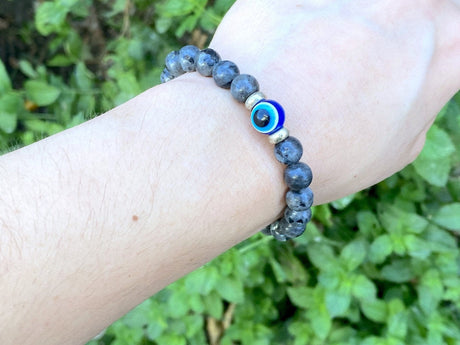 Labradorite Gemstone with Turkish Evil Eye Charm Bracelet - Shop Cosmic Healing