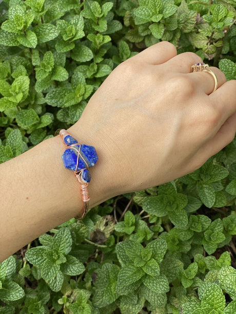 Lapis Lazuli Open Cuff Bangle Bracelet - Shop Cosmic Healing