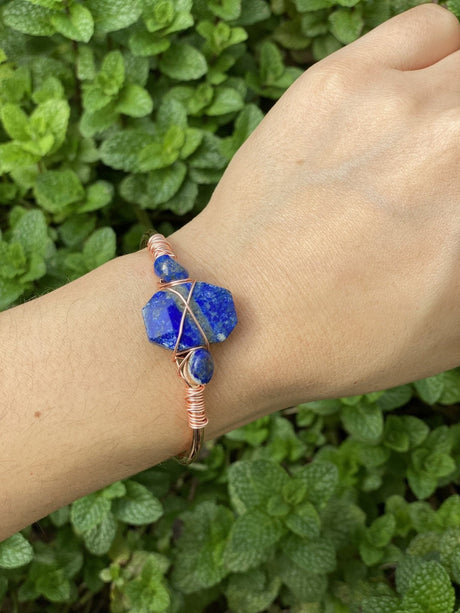 Lapis Lazuli Open Cuff Bangle Bracelet - Shop Cosmic Healing